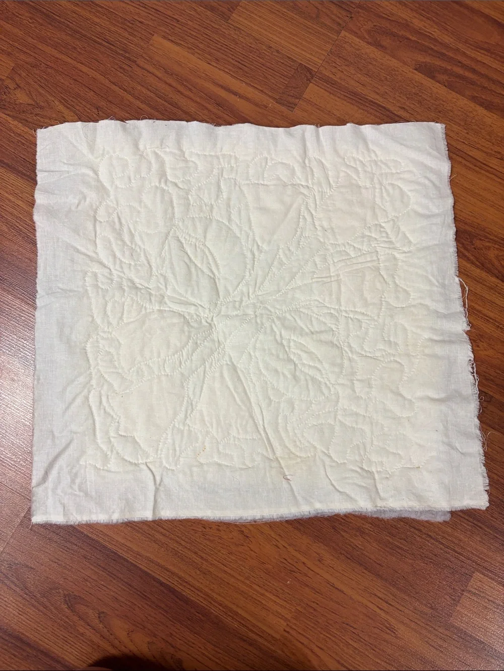 Handmade Floral Tulip Quilt Block - Peach & Teal on Cream